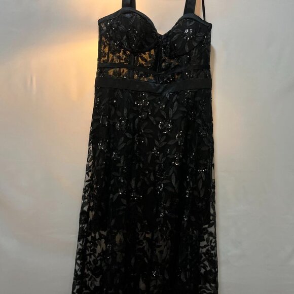 Blondie Nites Black Sequin Floral A-Line Formal Dress Gown Size 17 - Picture 12 of 14